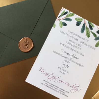 Engage stick delicate Invitatie de nunta eucalipt