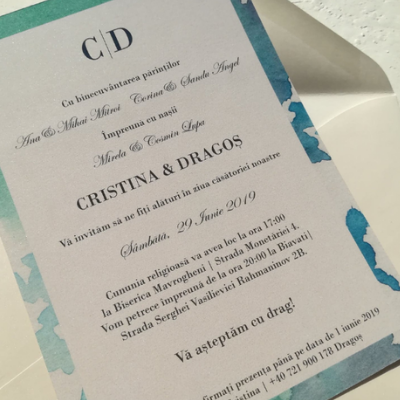 Invitație De Nuntă Modernă Cu Splash Albastru Atelier De Creatie