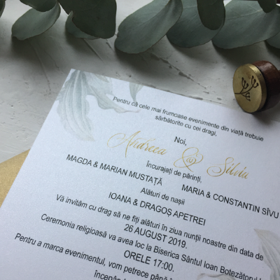 Invitatie De Nuntă Gold Botanic Cu Sigiliu De Ceară Atelier De