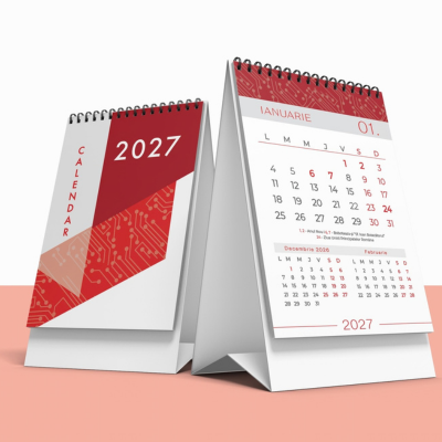 Calendar 2027 model minimalist pe roșu