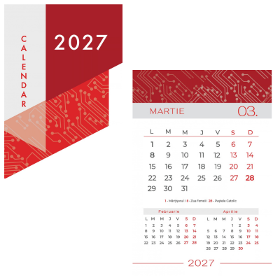 Calendar 2027 model minimalist pe roșu