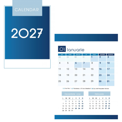 Calendar 2027 model minimalist pe albastru